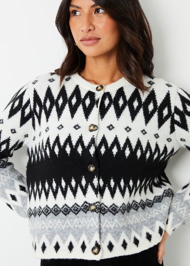 Threadbare Black Fairisle Button Up Knitted  Cardigan