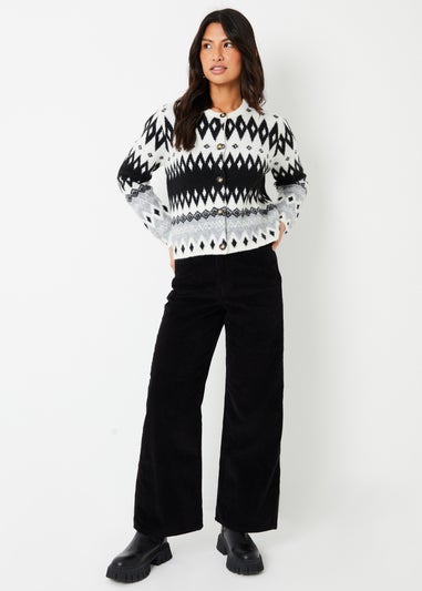 Threadbare Black Fairisle Button Up Knitted  Cardigan