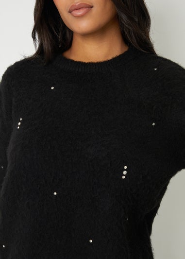 Threadbare Black Diamante Embellished Brushed Knitted Jumper