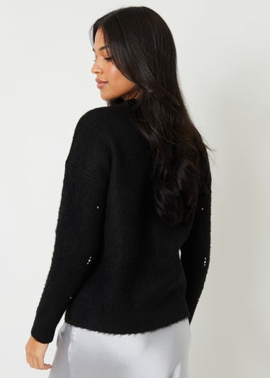 Threadbare Black Diamante Embellished Brushed Knitted Jumper