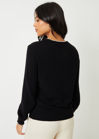 Threadbare Black Contrast Edge Balloon Sleeve Knitted Jumper