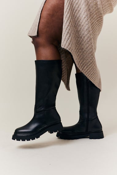 In The Style Black Chunky High Leg Boot in 3x Wide Calf Width