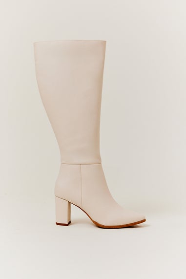 In The Style Cream Heeled High Leg Boot in Wide Calf Width