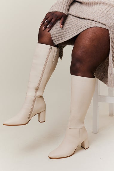 In The Style Cream Heeled High Leg Boot in Wide Calf Width