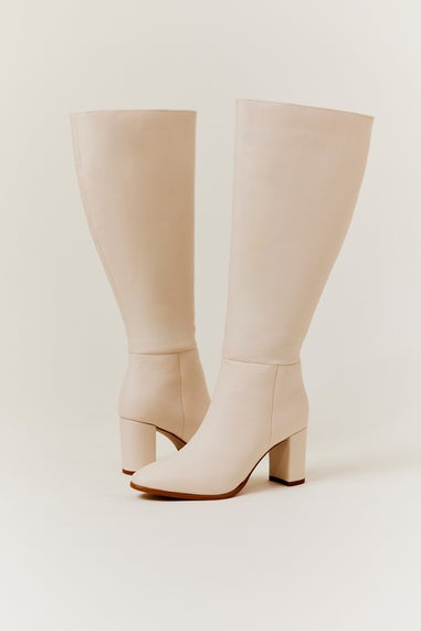 In The Style Cream Heeled High Leg Boot in Wide Calf Width