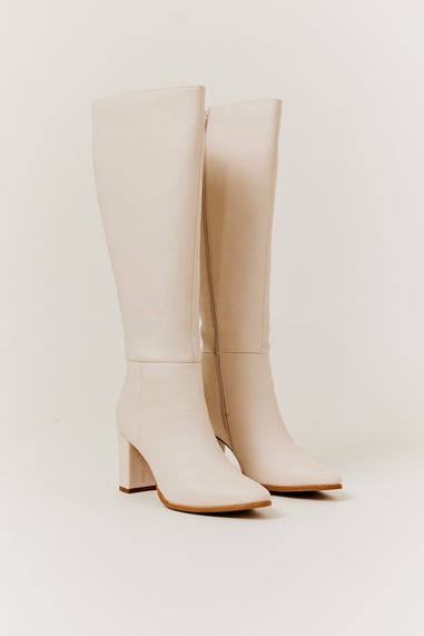 In The Style Cream Heeled High Leg Boot in Wide Calf Width