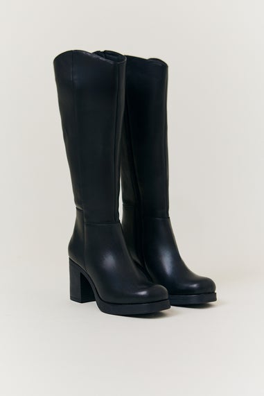 In The Style Black Chunky Heeled High Leg Boot in Extra Wide Calf Width