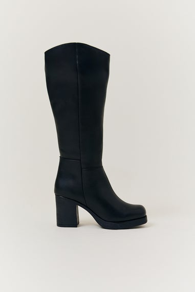 In The Style Black Chunky Heeled High Leg Boot in Extra Wide Calf Width