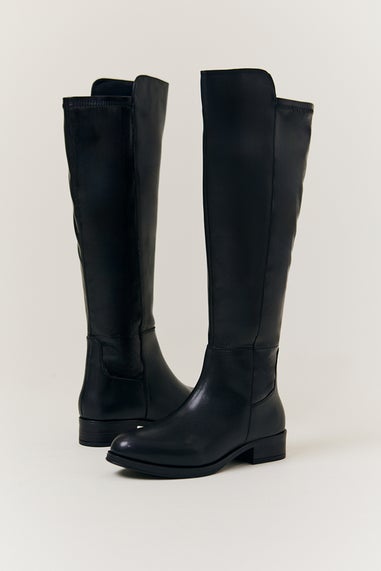 In The Style Black Flat Knee High Riding Boot in Wide Calf Width