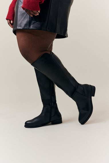 In The Style Black Flat Knee High Riding Boot in Wide Calf Width