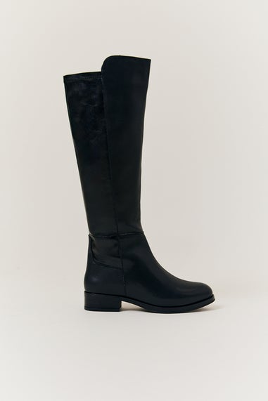 In The Style Black Flat Knee High Riding Boot in Wide Calf Width