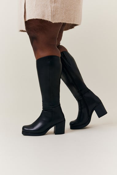 In The Style Black Chunky Heeled High Leg Boot in Standard Calf Width