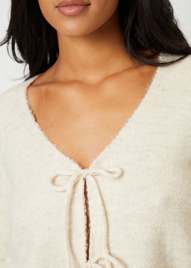 Threadbare Cream Tie Front V Neck Knitted Cardigan