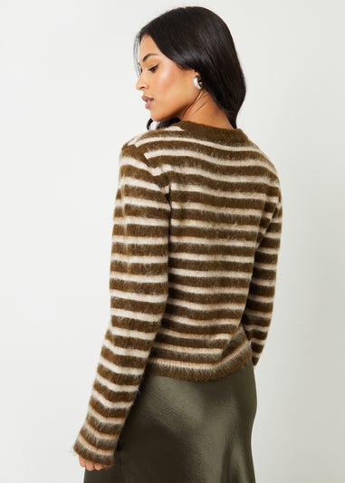 Threadbare Khaki Stripe Brushed Knitted Jumper