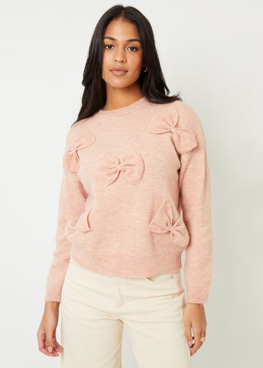 Threadbare Pink Bow Applique Knitted Jumper