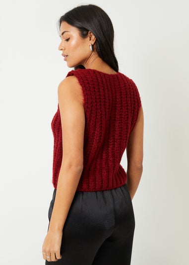 Threadbare Burgundy Chunky Knitted Vest