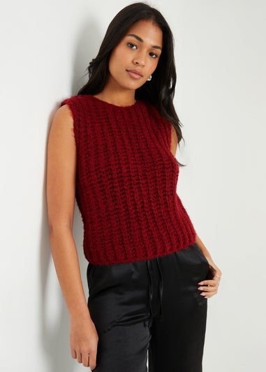 Threadbare Burgundy Chunky Knitted Vest