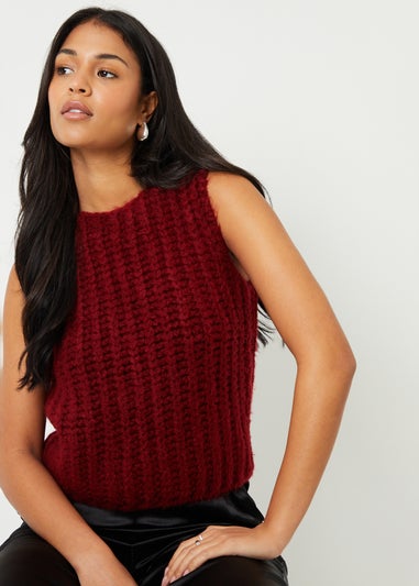 Threadbare Burgundy Chunky Knitted Vest