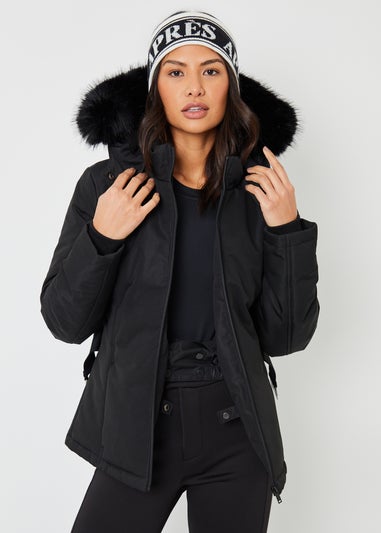 Threadbare Black Belted Padded Ski Jacket