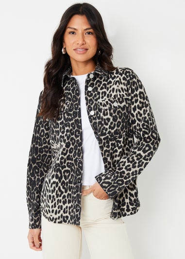 Threadbare Brown Leopard Print Denim Shacket