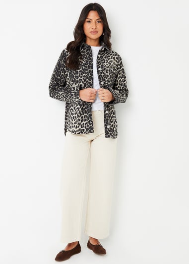 Threadbare Brown Leopard Print Denim Shacket