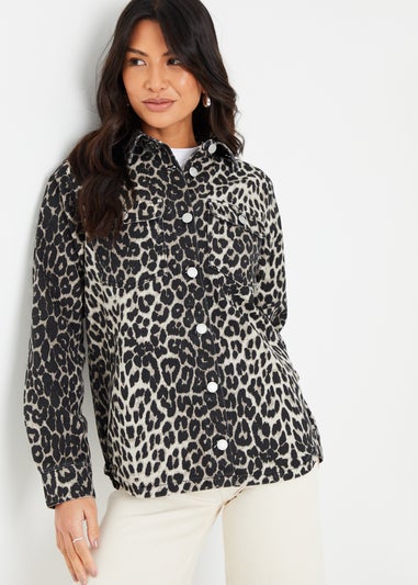 Threadbare Brown Leopard Print Denim Shacket