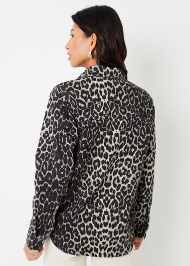 Threadbare Brown Leopard Print Denim Shacket