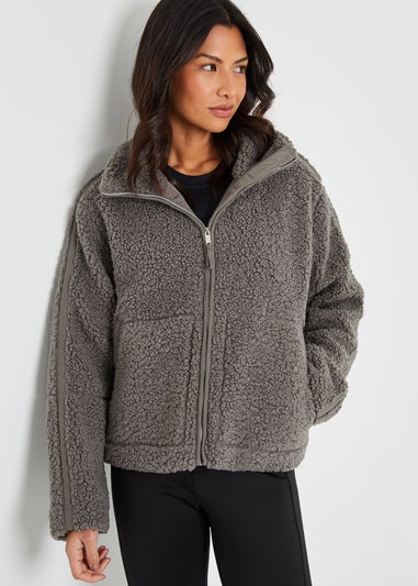 Threadbare Grey Funnel Neck Zip-Up Borg Fleece