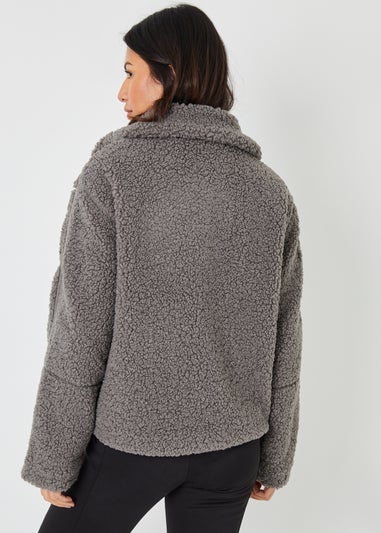 Threadbare Grey Funnel Neck Zip-Up Borg Fleece