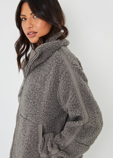 Threadbare Grey Funnel Neck Zip-Up Borg Fleece