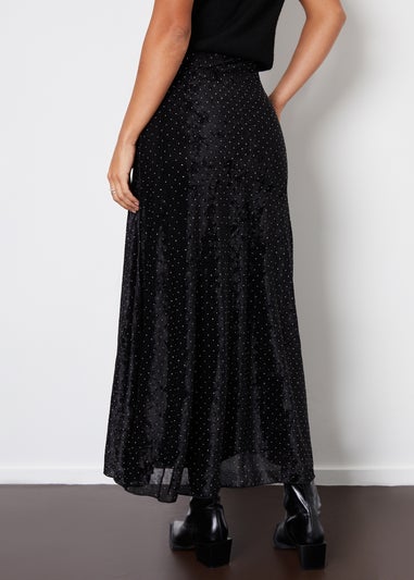 Threadbare Black Embellished Mesh Velvet Maxi Skirt