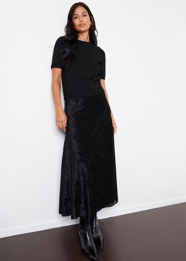 Threadbare Black Embellished Mesh Velvet Maxi Skirt