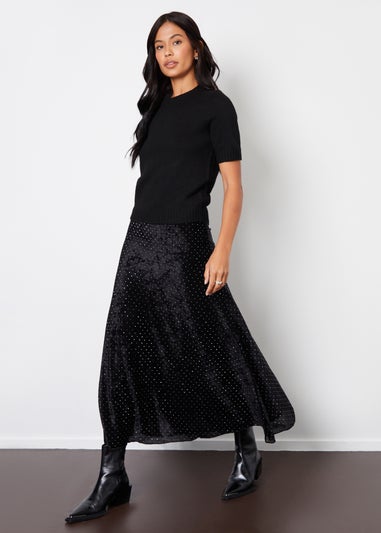 Threadbare Black Embellished Mesh Velvet Maxi Skirt