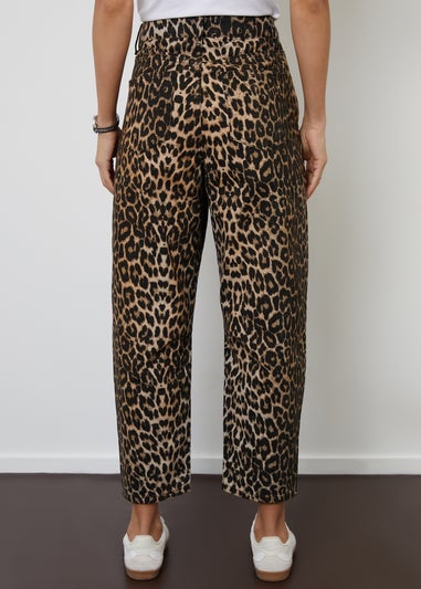 Threadbare Brown Leopard Print Barrel Leg Denim Jeans