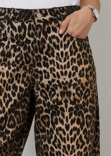 Threadbare Brown Leopard Print Barrel Leg Denim Jeans