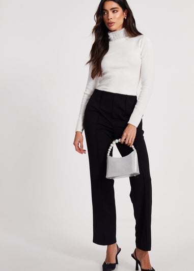 Quiz Cream Diamante Turtle Neck Jumper