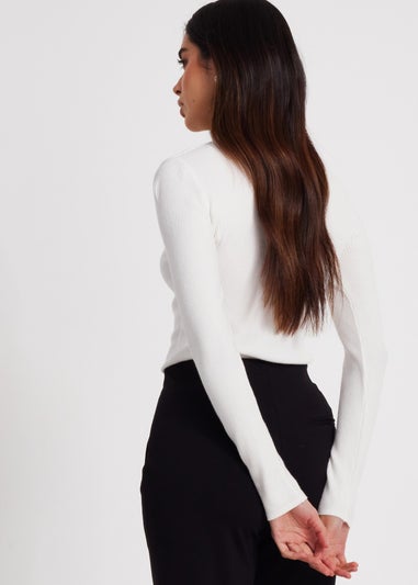 Quiz Cream Diamante Turtle Neck Jumper