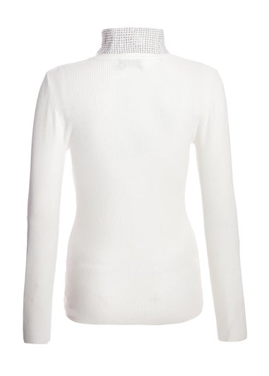 Quiz Cream Diamante Turtle Neck Jumper