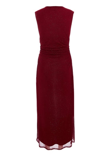 Quiz Burgundy Glitter Mesh Midaxi Dress