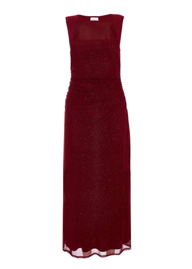 Quiz Burgundy Glitter Mesh Midaxi Dress
