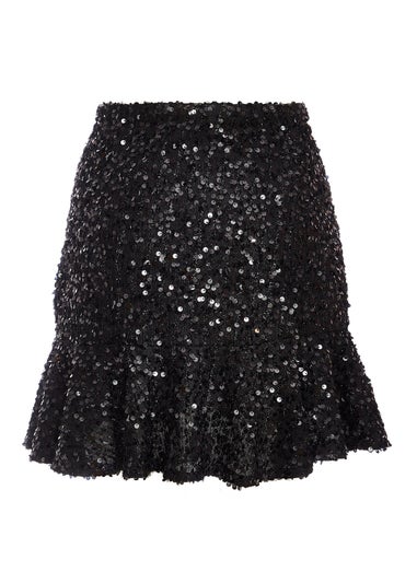 Quiz Black Sequin Frill Mini Skirt