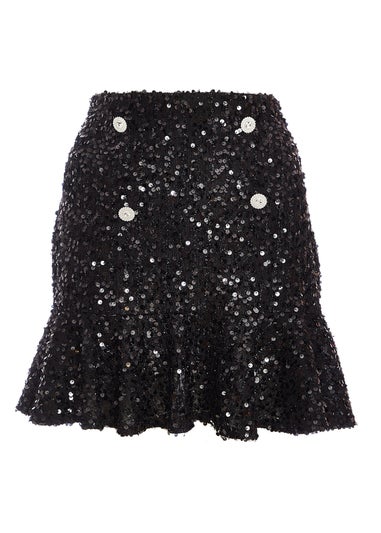 Quiz Black Sequin Frill Mini Skirt