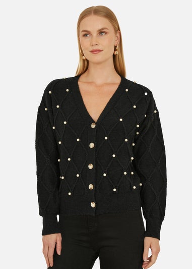 Yumi Black Pearl Cable Knit Cardigan