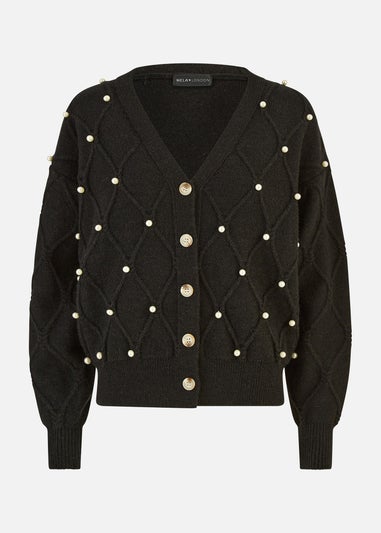 Yumi Black Pearl Cable Knit Cardigan