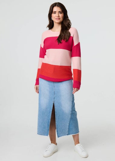 Izabel London Pink Striped Relaxed Knit Pullover