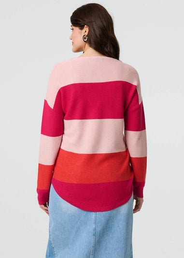 Izabel London Pink Striped Relaxed Knit Pullover