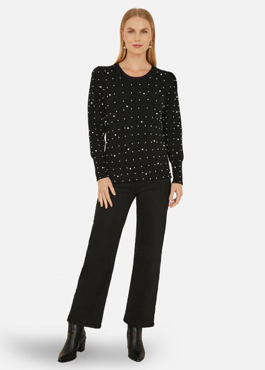 Yumi Black All Over Pearl Knitted Jumper