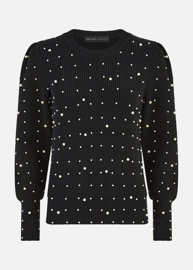 Yumi Black All Over Pearl Knitted Jumper