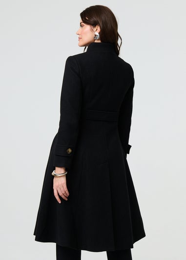 Izabel London Black Button Front Funnel Neck Coat