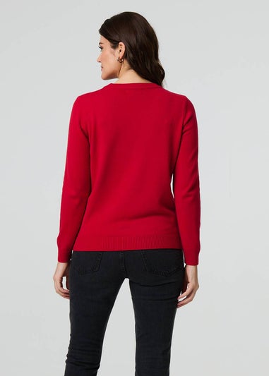 Izabel London Red Floral Gemstone Embellished Jumper